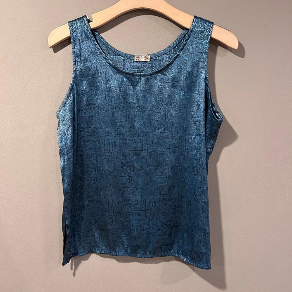 Vintage Thai Silk Tank Top Shirt 90s Women’s XL Beautiful Pattern